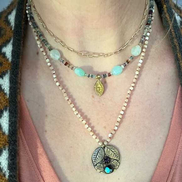 Handmade mixed gemstone evil eye necklace - Picture 3 of 10